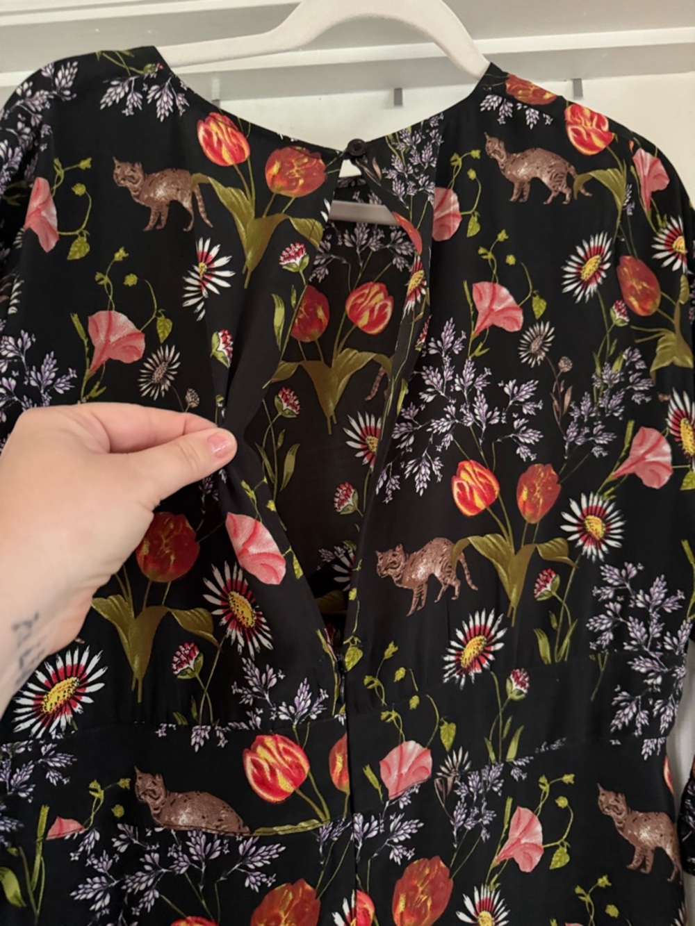 ASOS Black Floral Tie-Sleeve Midi Dress - Picture 9 of 11